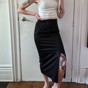 Vintage Black High-waisted Pencil Skirt w. Side-slit